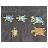 4 Turtle Brooches & Turtle Compass Brooch