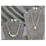 2 Clear Rhinestone Necklaces w/ Matching Earrings