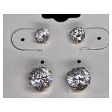 2 Pair CZ & Sterling Silver Post Earrings