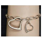 Sterling Silver Charm Bracelet with 2 Heart Charms