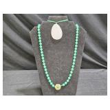 Jade Glass Necklace & Faceted Rose Quartz Pendant