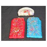 2 Embroidered Eye Glass Cases & Embroidered Pouch