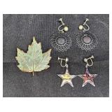 Silver Star Earrings, Filigree Earrings, Leqaf Pin