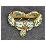 Vintage Cloisonne Brass Bracelet & Egg Pendant