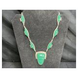 Mexican Sterling Carved Chrysoprase Mask Necklace