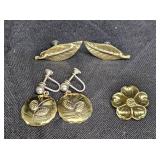 Stuart Nye Brass & Sterling Earrings & Brooch