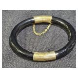 Vtg Chinese Export Black Glass HInged Bangle
