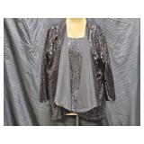 Slinky Brand Black Sequined Blouse & Jacket Set