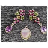 Sterling Multi Stone Earrings and Purple Pendant