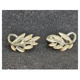Napier Silver Tone Screw Back Clip On Leaf Earrins