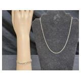 Sterling Dbl Link Bracelet & Plain Chain Necklace