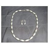 Elongated Sterling Silver Bead Necklace & Earrings