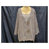 Nina Leonard Tank & Mesh Botton Top Cardigan