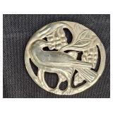 Sterling Silver Round Bird Brooch