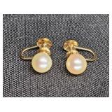 14KT Gold & Natural Pearl Screw Back Earrings