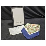 Gucci Floral Print  & Blue Border 100% Silk Scarf