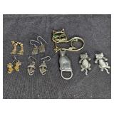 5 Pair Cat Earrings & 2 Cat Brooches