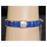 Vtg Hinged Bangle Cuff Bracelet with Lapis Lazuli