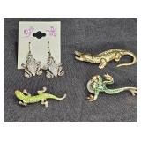 Frog, Lizard, & Alligator Brooches and Earrings
