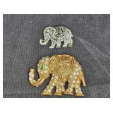 Vtg Gold Tone & Silver Tone Trunk Up Elephant Pins
