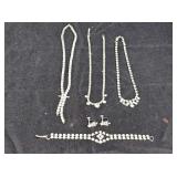 3 Rhinestone Necklaces, 1 Bracelet, & Earrings