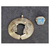 Brass Clad Naja Pendant & Stone Signet Ring