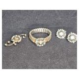 Vtg Bracelet, Pendant Brooch, & Earrings Set