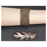 Copper Oak Leaf Brooch & Hinged Cuff Bracelet