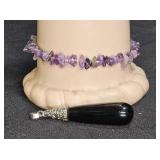Amethyst Chip Bracelet & Black Agate Pendant