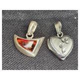 Sterling Heart Locket  & Amber Pendants
