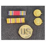 WWII Pin Back Bars, Collar Insignia & Buttons