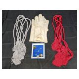Brass Cuff Links, White Parade Gloves, & 2 Cords