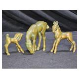 3 Miniature Naturally Patinated Bronze Horses