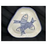 Signed Stoneware Plate with Fish Design