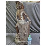 Hand Carved Wooden Fisherman Sculpture