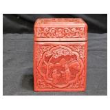 Vtg Carved Cinnabar & Black Lacquer Cigarette Box