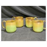 4 Green & Brown Glazed Pottery Stoneware Mugs