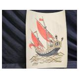 Signed Watercolor & Acrylic Painting of Ship