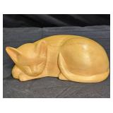 Hand Carved Natural Wood Sleeping Cat Sculpture