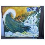 Huge Colorful Abstract Oil on Canvas Wave Painting