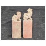 Pair of Vtg Small Chinese Soapstone FooDog Seals