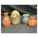 4 Studio Pottery Glazed & Redware Vases
