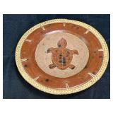 Redware Pottery Woven Rim Turtle Design Plate