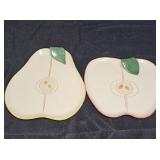 2 Signed Handmade Apple & Pear Ceramic Plates