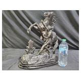 Vintage Man & Rearing Horse Metal Statue