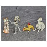 Vintage Spun Glass Art - 2 Dogs & 2 Cats
