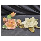 Vtg Capodimonte Porcelain Roses & Italian Magnolia