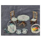 Vtg Spun Glass Fruit Basket, Table Set, & More