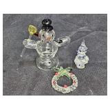 Vtg Spun Glass Wreath, Snowman, & Christmas Tree
