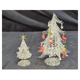 2 Vintage Hand Spun Glass Christmas Trees
